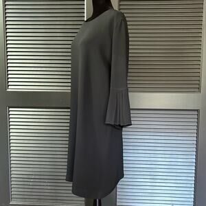 Odeeh Black Shift Dress with 3/4 Sleeves w/ Pleat Details, Quiet Luxury, Size 12